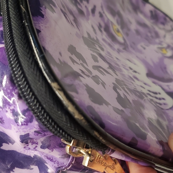 (1270) Betsy Johnson 9x3 purple and black PVC purse/makeup bag. - Picture 8 of 10